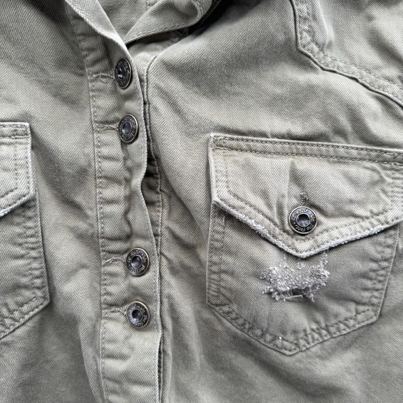 Free People Moonchild Shirt Jacket Shacket Small Olive Green Denim Distressed - Picture 4 of 16